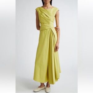 NWT Lafayette 148 Silk Linen Draped Wrap Dress Chartreuse 8